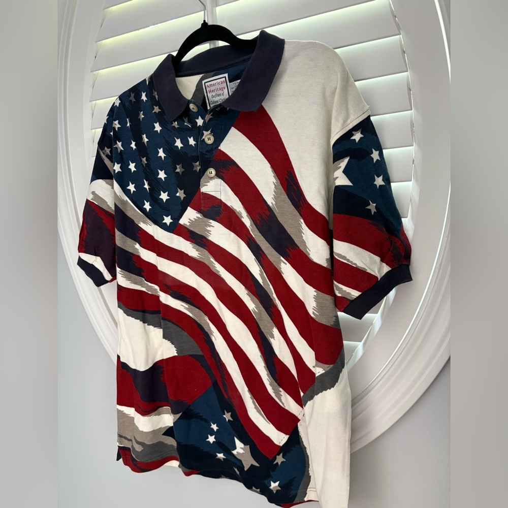Men’s vintage Patriotic SS Polo Shirt - Red, Blue, White sz Large - Picture 3 of 9